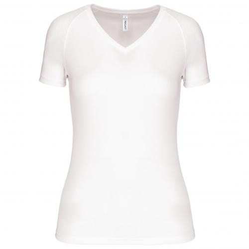 Dames sport-T-shirt V-hals wit,l