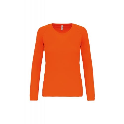 Damessportshirt lange Mouwen fluor oranje,l