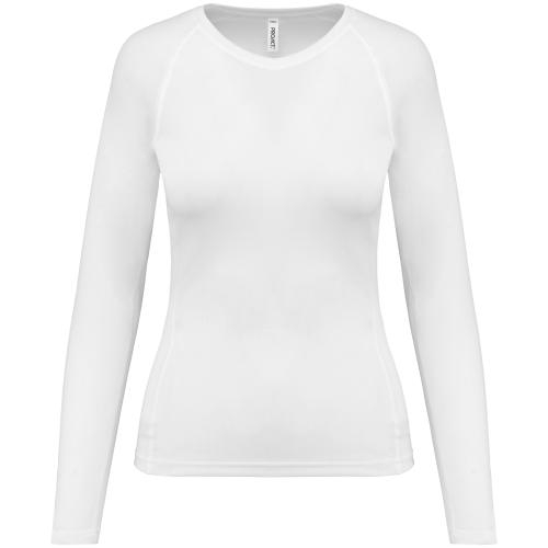 Damessportshirt lange Mouwen wit,xs